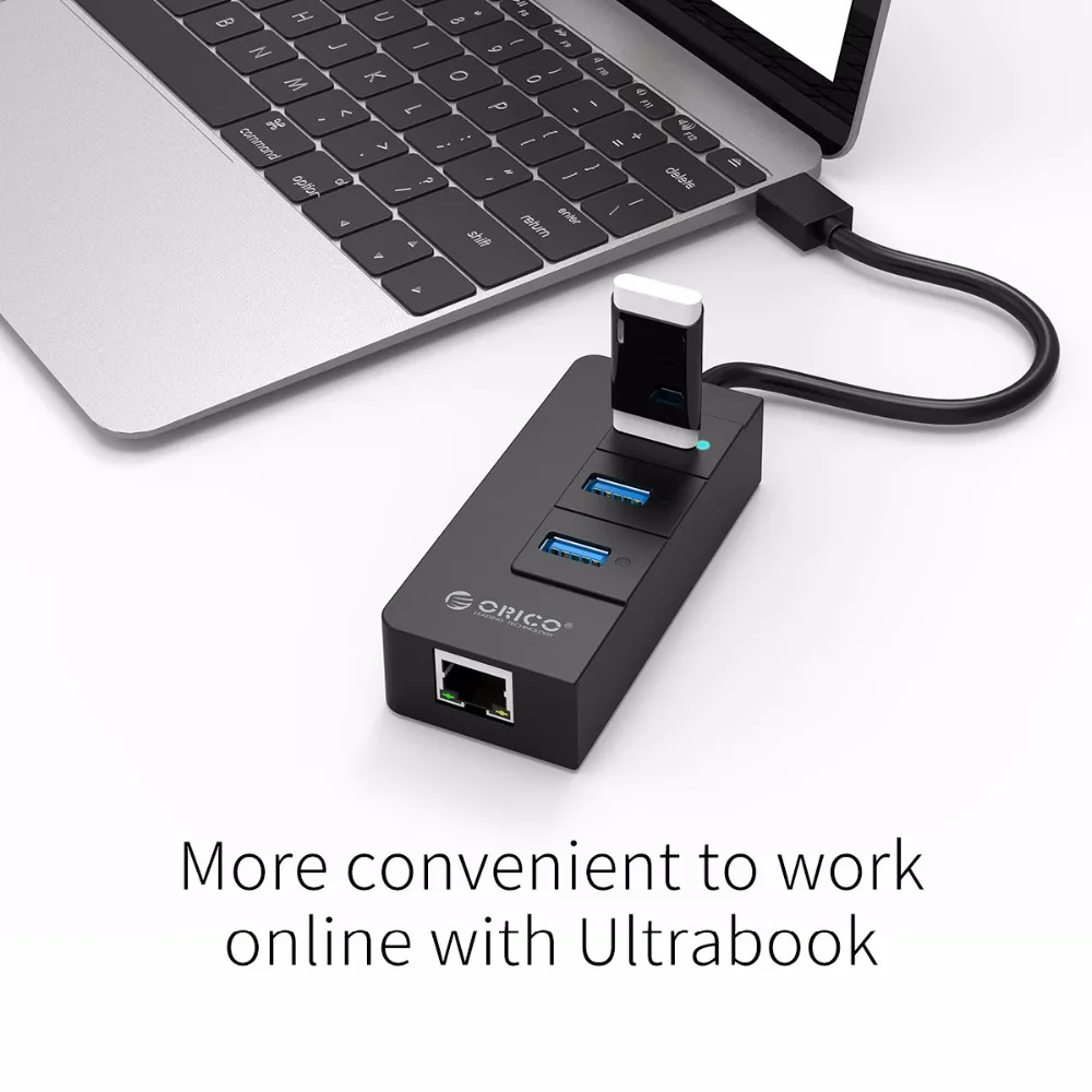 Tanie ORICO HR01 U3 3 porty super prędkość USB3.0 rozgałęźnik hub z zewnętrznym RJ45 Gigabit karta sieciowa ethernet 5 gb s czarny dla Laptop