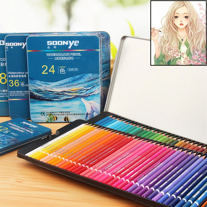 

Water soluble pencil Wood Colored Pencils set Lapis De Cor Artist Painting crayon Color Pencil For School Drawing Art Supplies