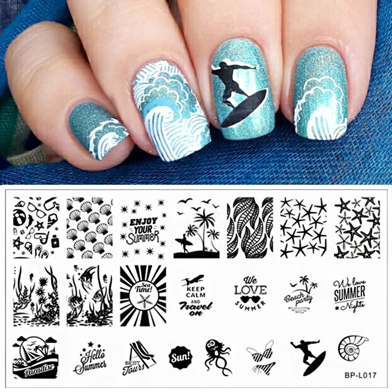 

BP-L017 Summer Beach Sea Nail Art Stamp Template Image Plate BORN PRETTY L017 12.5 x 6.5cm #19372 Nail Stamping Plates