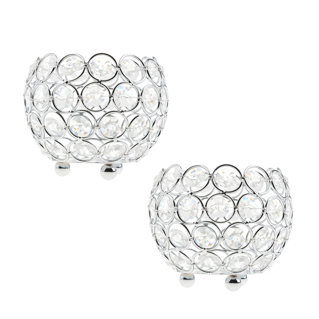 2x Silver Crystal Candle Holders Candleholder Table Centerpiece Ornaments Wedding Supplies