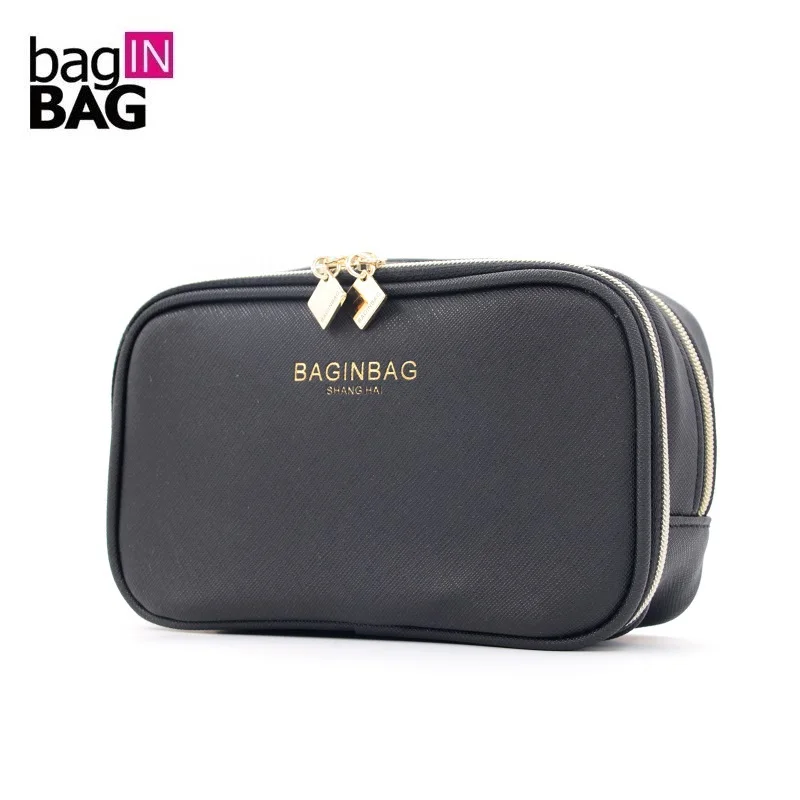 Protable Cosmetic Bag with Compartments Waterproof PU Leather Makeup
