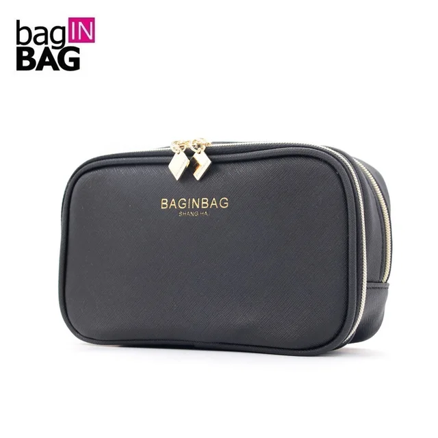 Protable Cosmetic Bag With Compartments Waterproof Pu Leather Makeup Protable Cosmetic Bag With Compartments Waterproof Pu Leather Makeup Bags Double Layer Toiletry Bolsa Cosmeticos