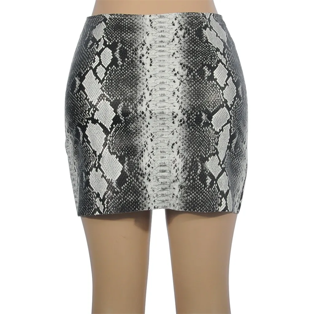 Женская сексуальная кожаная мини-юбка для девочек, тонкий пояс на бедра с принтом змеи на молнии, faldas mujer moda El verano# N45