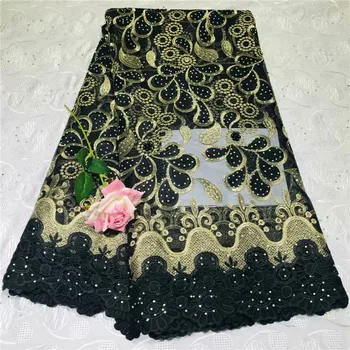 

African Lace Fabric, 3D Lace High Quality Nigeria Lace Fabric french lace For Women dress in black with stones 2L30D81-15
