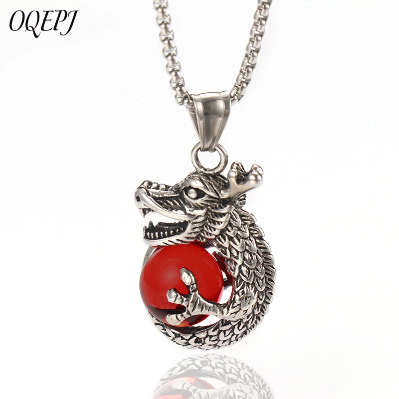 

OQEPJ Men Fashion Dragon's Claw Holding Beads Sharp Teeth Necklace Pendant 316L Stainless Steel Jewelry Accessories Gift Bead