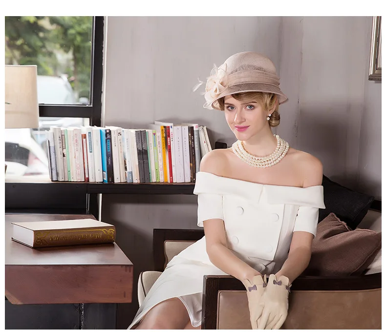 Британский стиль фетровых шляпа леди летние льняные шляпа женский Винтаж цветочный Кепки Для женщин банкетные Свадебные Дерби Шапки