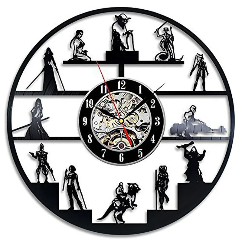 Online Cartoon Thema CD Rekord Wanduhr Star Wars Kunst Vinyl Record Wanduhr Runde Hohl Hause Decor Hängende LED Wand uhr