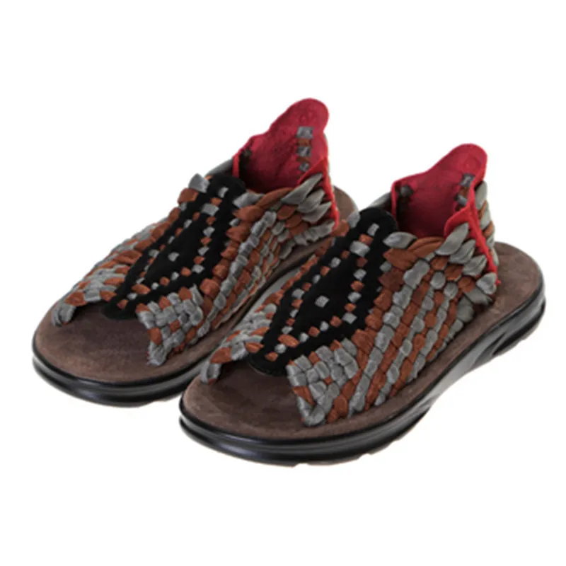 Летние дышащие плетеные туфли мужские сандалии из воловьей кожи трость «Радуга» ленивые туфли тканые туфли