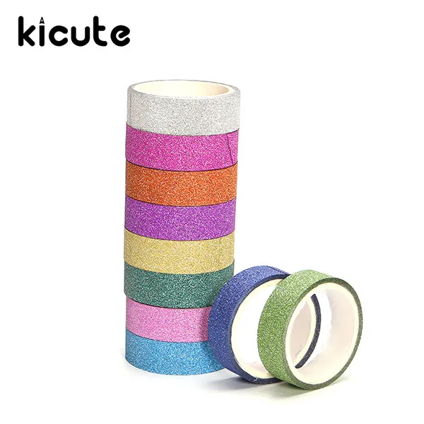 

Kicute 10pcs/lot Hot Shiny Bright Color Decorative Masking Adhesive Tape Decor Set Sticker Label Stick DIY Craft Stationery