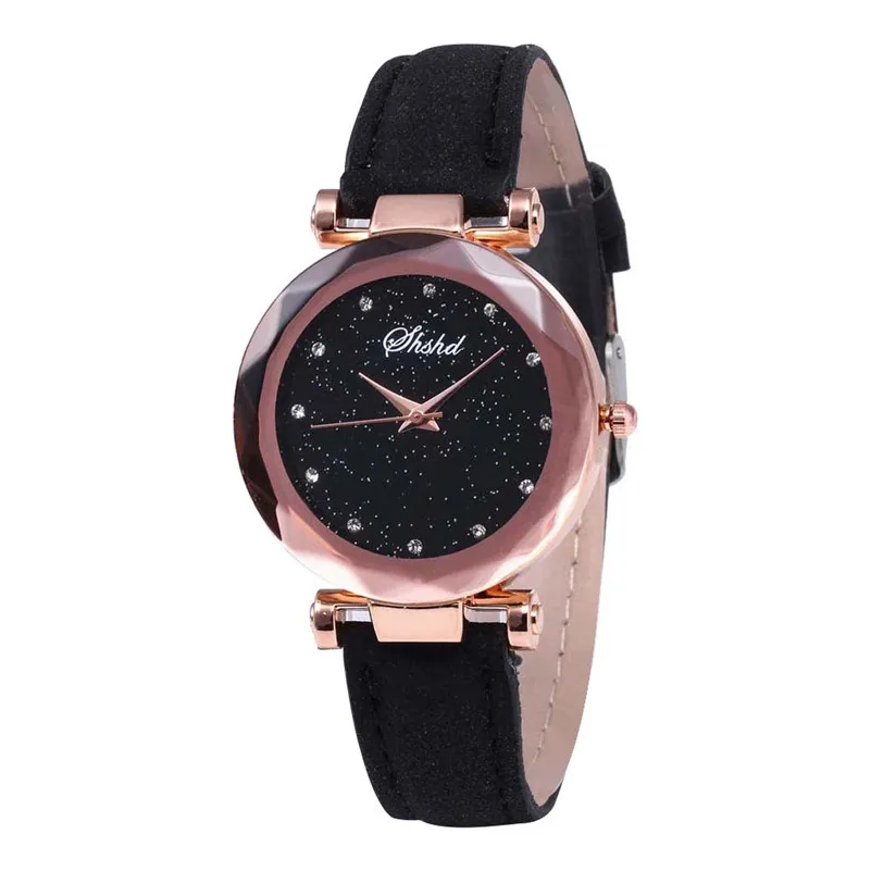 

Luxury Women Watches Inlay Diamond Starry Dial Watch Leather Belt Quartz Ladies Watch For Female Fashion Dress Clock reloj #D