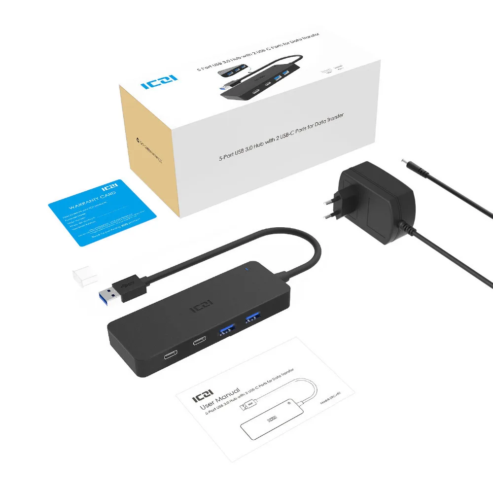 ICZI USB 3,0 концентратор TYPE C/F* 2 порта+ 5* USB 3,0 портов+ источник питания постоянного тока для передачи данных концентратор для ноутбуков Mac черный