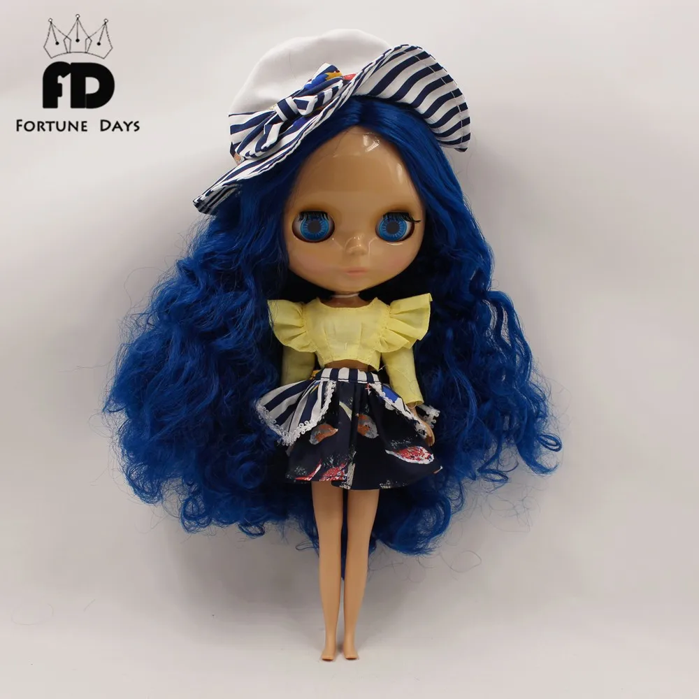 

Free shipping suitable blyth doll flower dress blue clothes yellow Two piece suit