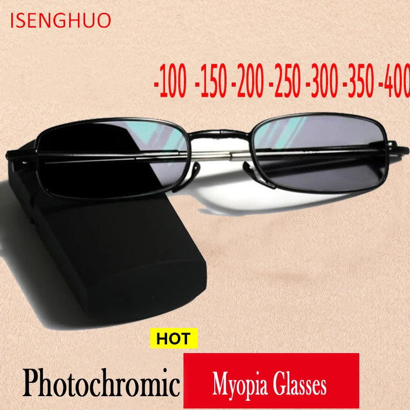 

ISENGHUO Folding Sun Photochromic Finished Men Women Myopia Eyeglasses Frame Sun glasses optical Myopia Eyewear Oculos Male