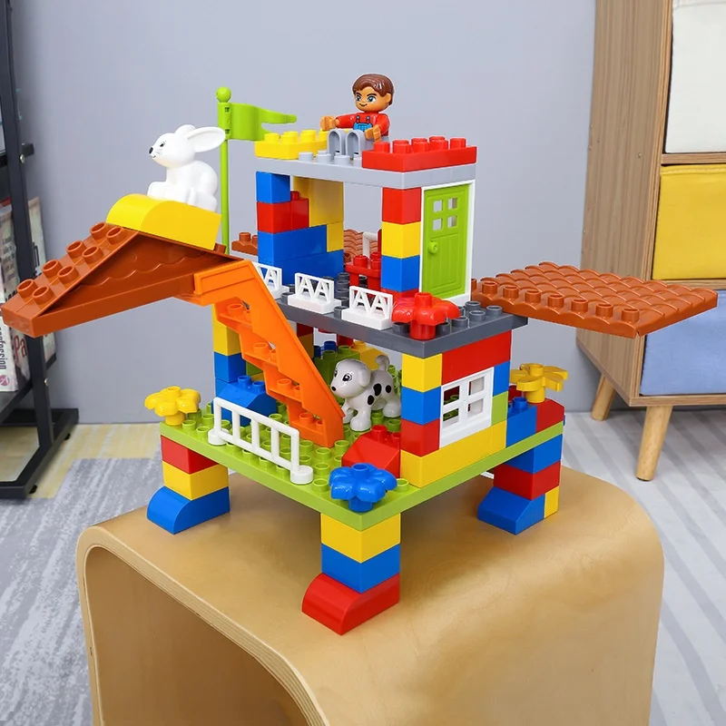 

DIY Big Particle Building Blocks Castle Toy Compatible Duploed Large Particles Brick Colorful City House Blocks for Kids