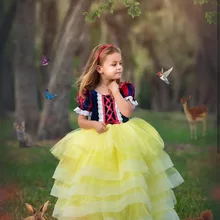 Детская одежда, рождественские костюмы для девочек, длинные платья, одежда для костюмированной вечеринки Спящей Красавицы, детское платье принцессы Белль