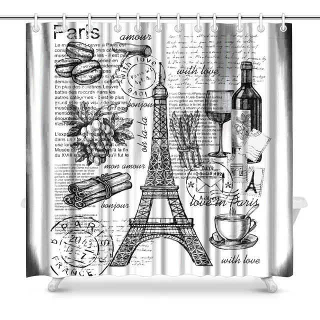 Eiffel Tower Paris France Bathroom Decor Shower Curtain Set With Eiffel Tower Paris France Bathroom Decor Shower Curtain Set With Hooks