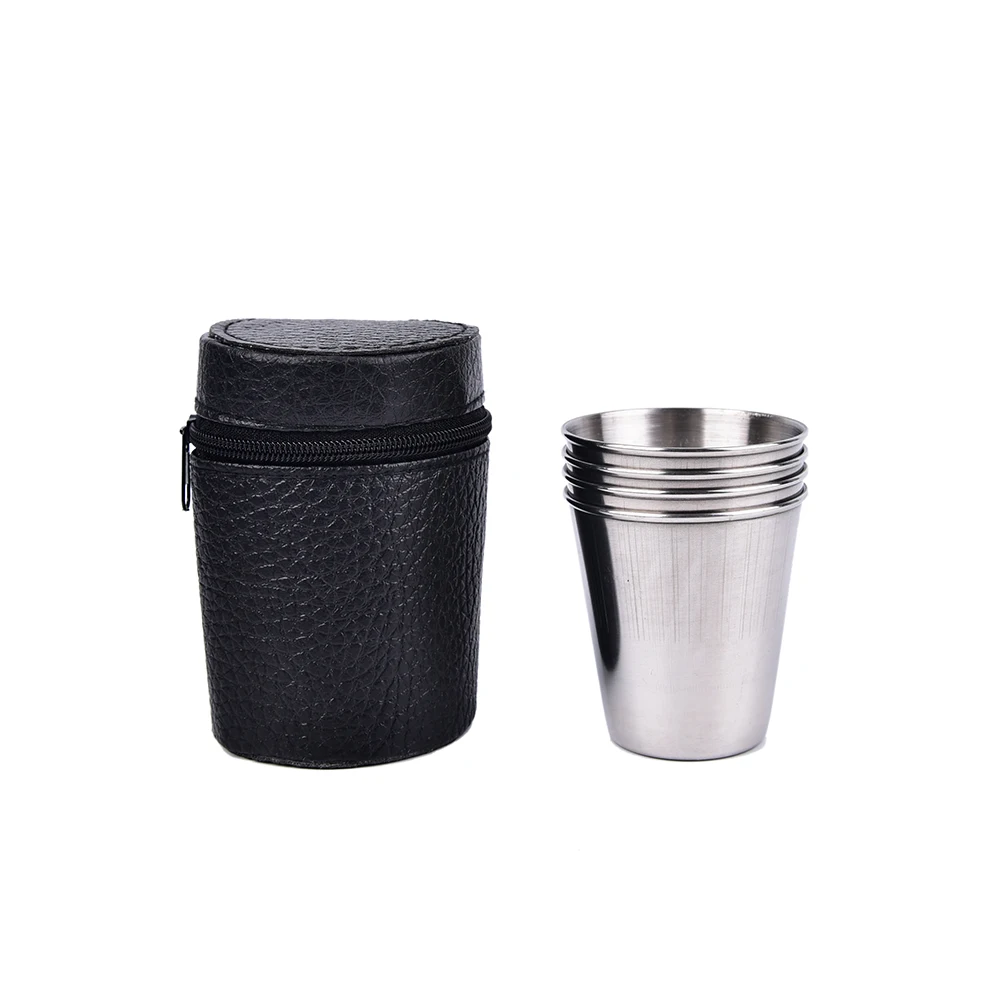Wholesale 4PCS/Set 70ml New Stainless Steel Outdoor Camping Cups Mugs Drinking Coffee Tea With