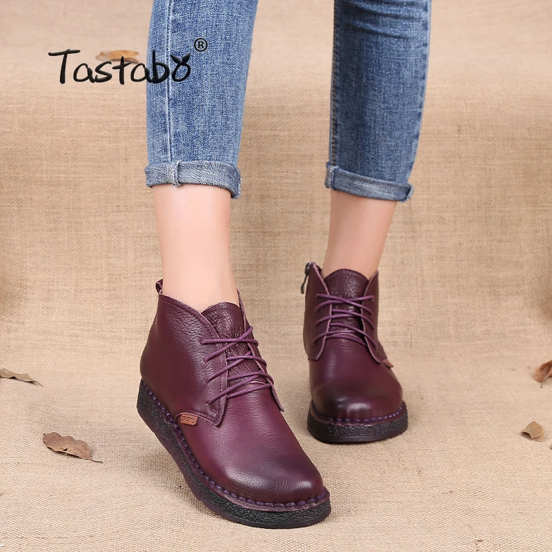 

Tastabo Genuine Leather Ankle Boots High Quality Fashion Women's Boots New Short Boot 2017 Autumn Winter Black Flats Boots Women