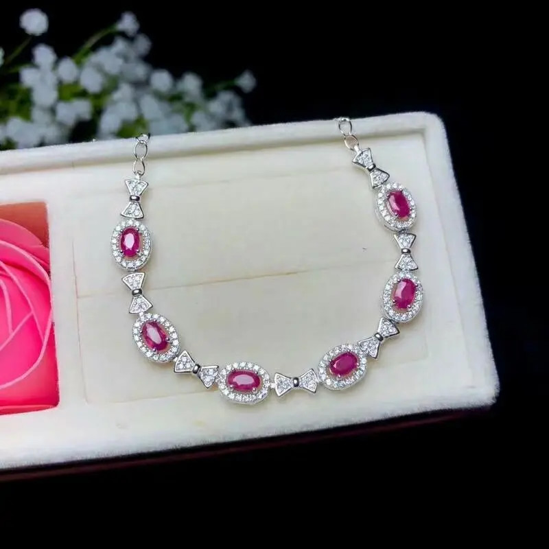 

shilovem 925 sterling silver real natural Ruby Bracelets fine Jewelry trendy women party new plant wedding 3*5mm bl0305021agh