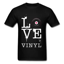 Camiseta de vinilo Love 2018 Vintage DJ Trend para hombre, camisetas informales con diseño de dibujos y letras grabadas en negro de talla grande