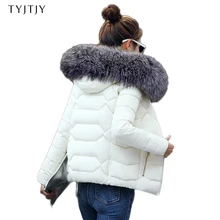 ¡Caliente! 2018 nueva moda invierno chaqueta mujeres falso mapache Cuello de piel abrigo de invierno mujeres Parkas caliente abajo chaqueta femenina