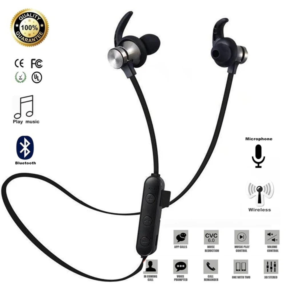 

Magnetic Waterproof Sports 5.0 Attraction Bluetooth Earphone Headset With Charging Cable Earphone Build-in Mic Pluggable card