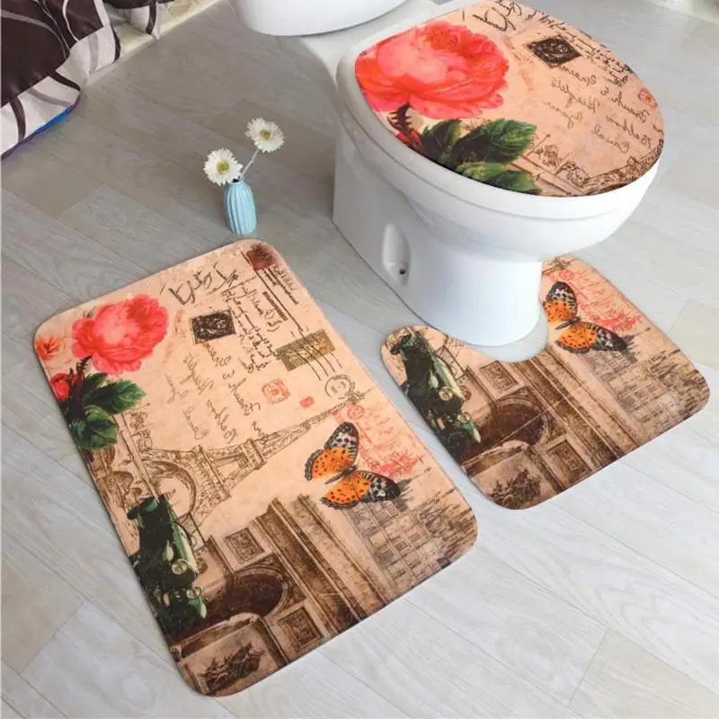 

3Pcs/set Flannel Anti Slip Bathroom Mat Set Toilet Cover Floor Square U Shape Bath Mats for Bathroom Home Decoration