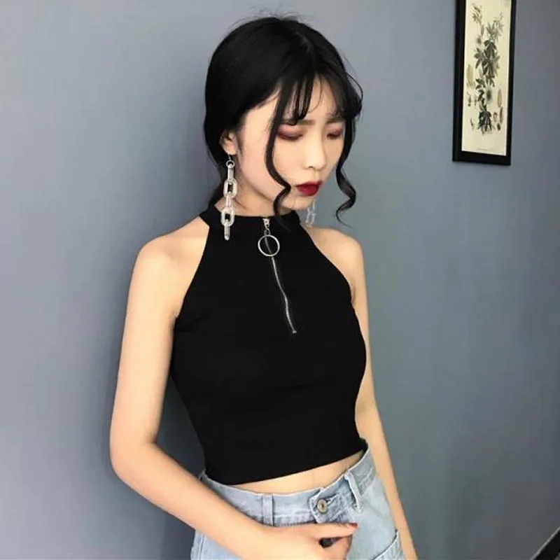 Для женщин летние топы Harajuku ulzzang милые топы без рукавов Короткие трикотажные сексуальные топы женские#4073