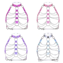 Женская Холтер цветная упряжь Связывание вечерние цепи ремень фестивальный рейв костюм Клубная одежда голографический пояс пастельный Готический Топ