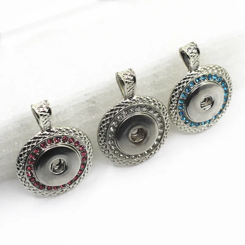 6pcs/lot Snap Necklace pendant Crystal Rund Lock snap pendants charms