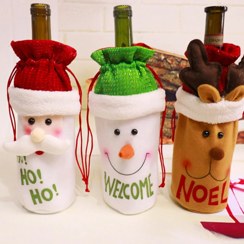 

Red Wine Bottle Cover Bag Christmas Decoration For Home Dinner Table Decor Gift Bags Santa Claus Xmas Ornaments Party Supplies