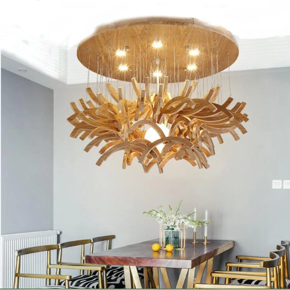 

Nordic personality art restaurant living room LED Pendant Lights creative new Chinese simple solid wood pendant lamps LU630 ZL31