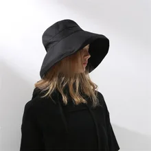 Простая шляпа с глубоким ворсом для женщин для рыбалки, пляжные хлопковые летние шляпы от солнца для женщин, модные дизайнерские складные шапки с большим бантом