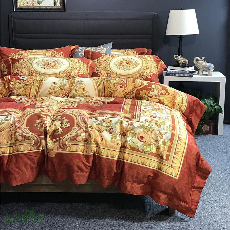 2017 Luxury Gold 100cotton 4pcs Bedding Sets Fashion Pattern Printed