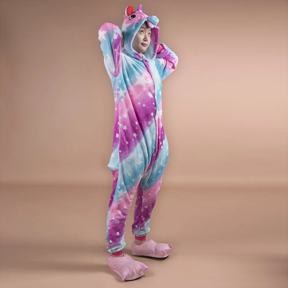 Костюм единорога для взрослых Пижама кигуруми Комплекты Женские пижамы Unicornio зимний Ночной костюм цельный