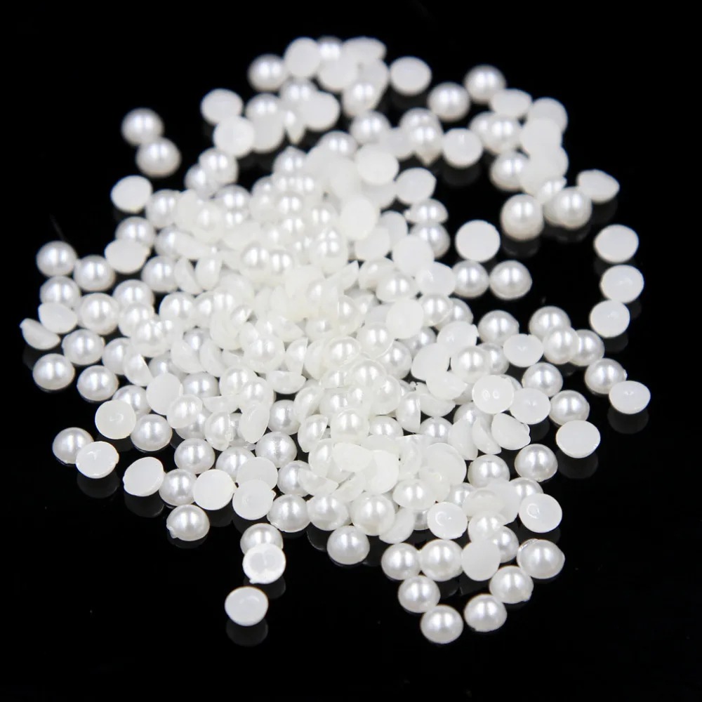 50pcs White Round Bead Cheap Half Pearl Beads Flatback Craft