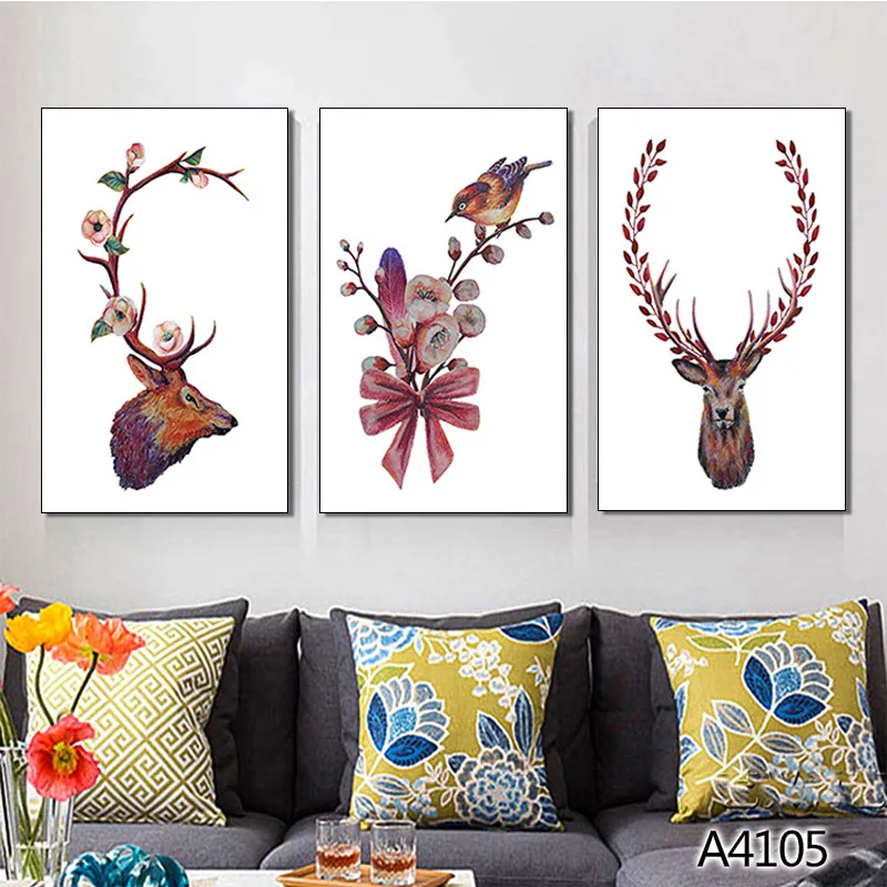 3 Pieces Deer Animal Poster Wall Art Canvas Painting Wall Pictures for