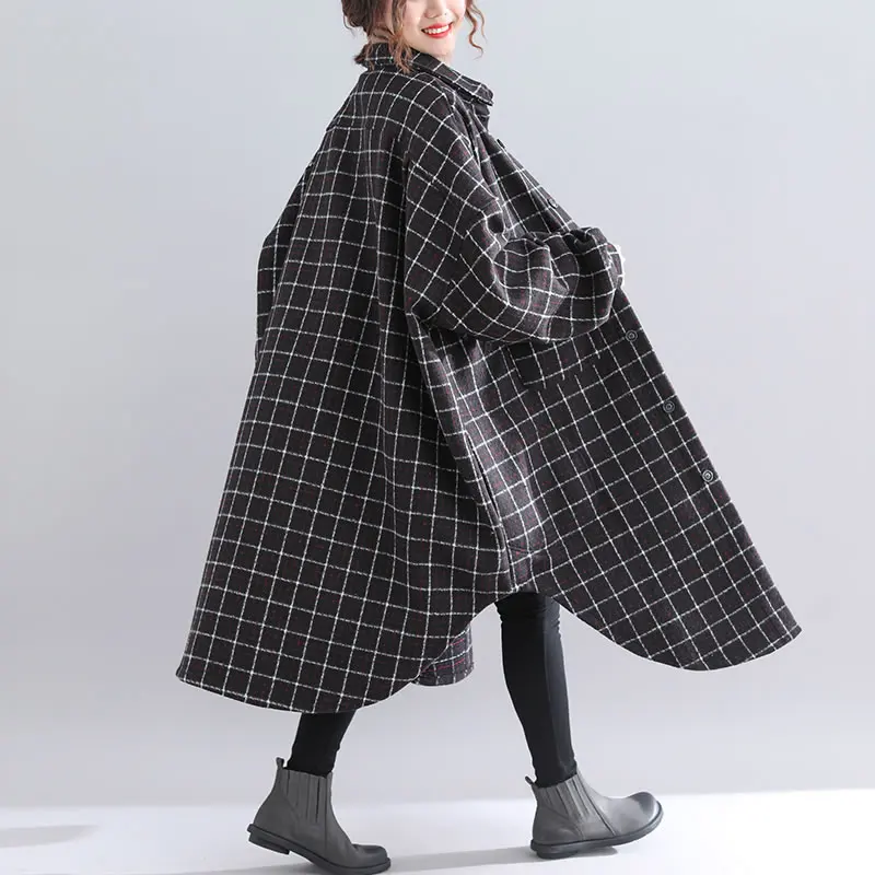 Poitrine Lyh1510 Collar down Femelle Long Mélange 2018 Turn Casual Mode Manteau Plaid Lâche Automne Corée Femmes Black De Unique xitao 0vqUz