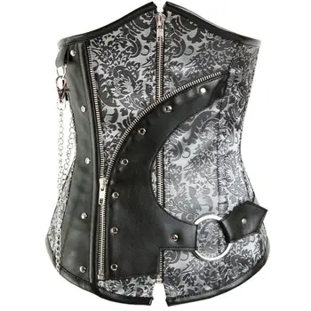 

New Steel Boned Zipper Grey Vintage Steampunk Underbust Corset Corselet Women Gothic Short Bustiers&Corsets For Waist slimming