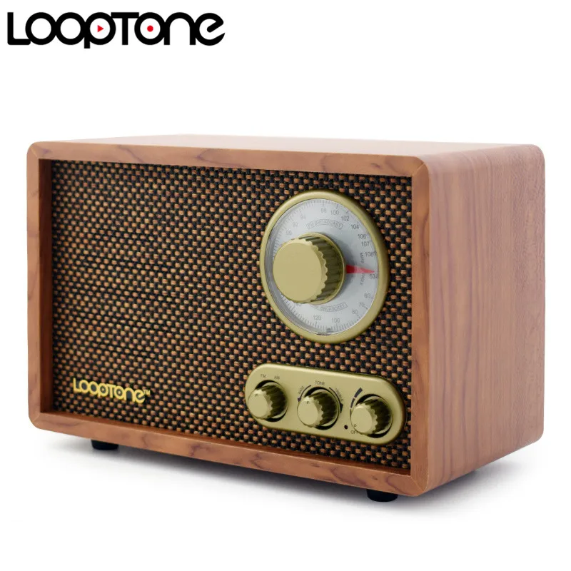 

LoopTone Tabletop AM/FM Hi-Fi Radio Vintage Retro Classic Radio W/ Built-in Speaker Treble&Bass Control Hand-crafted Wood