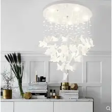 Люстра с бабочками, скандинавский ресторан, спальня, простой современный креативный, для крыльца, гардеробная, Хрустальный потолочный светильник принцессы, светодиодная лампа для комнаты