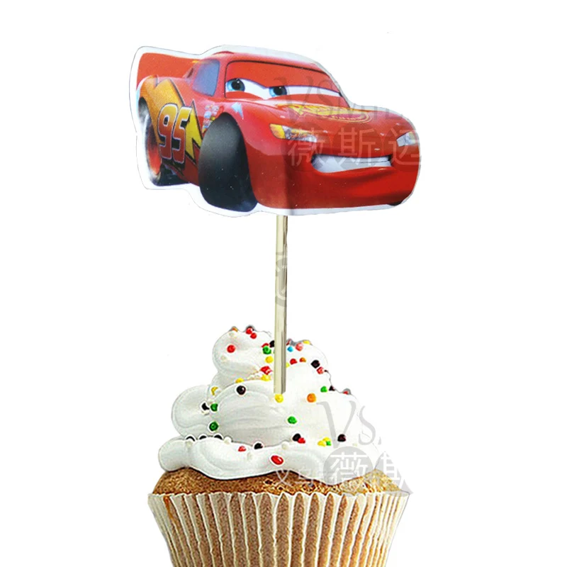 48 шт./лот машинки Маккуин кексы топперы для детей украшения на день рождения вечерние принадлежности топперы для торта