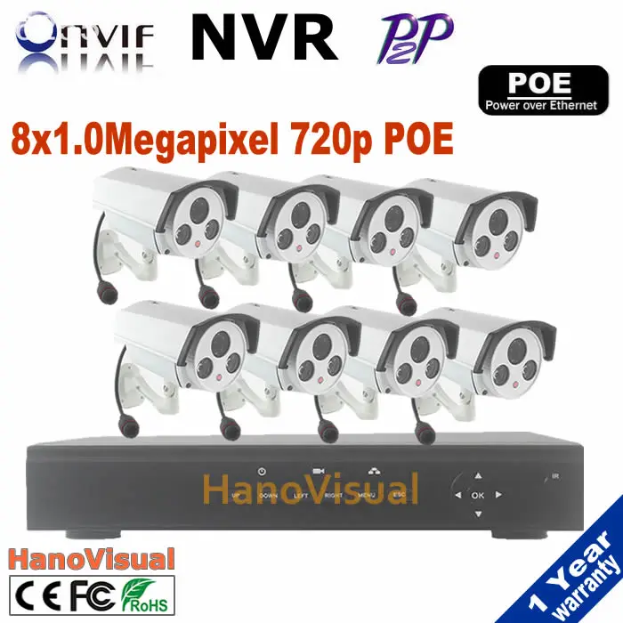 Cheap!8CH NVR Security System Onvif POE Surveillance CCTV System 8pcs 720P outdoor bullet IR Cameras CCTV System Kit Support P2p