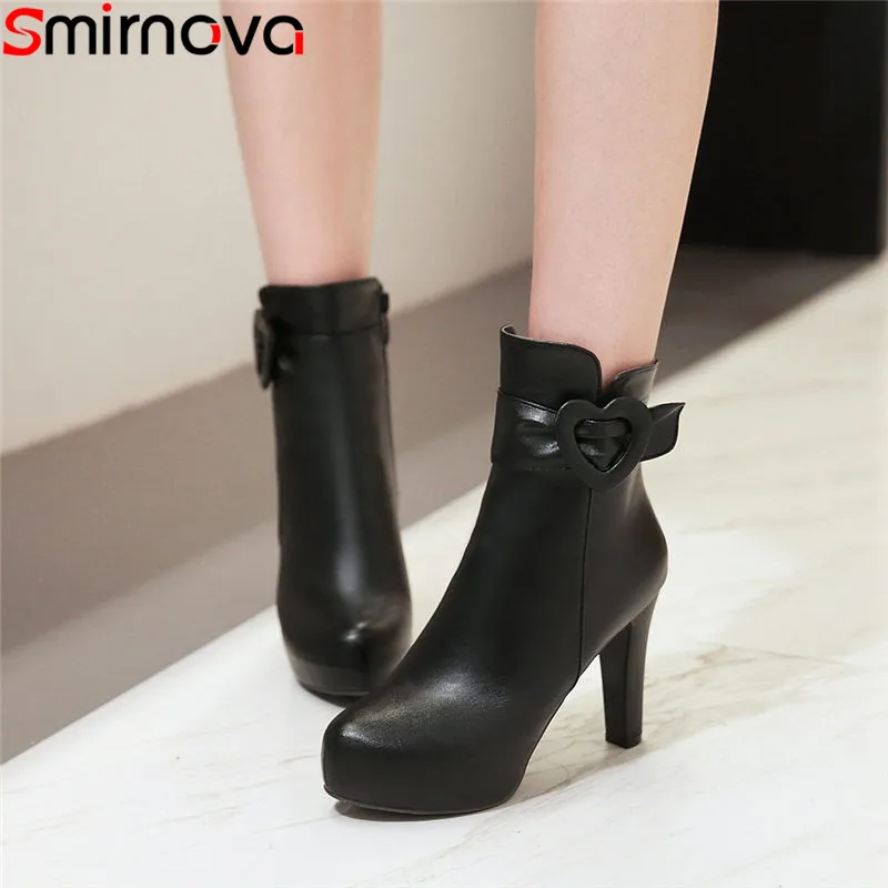 

Smirnova 2020 new arrival sweet platform boots buckle zip round toe super high heel boots solid ladies ankle boots