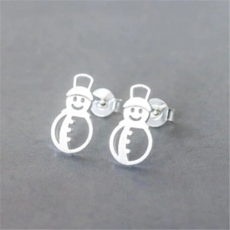 

Christmas Cute metal silver plated tiny winter Snowman Ball party Earring For bestfriend Women fashion jewelry girl lover Gift