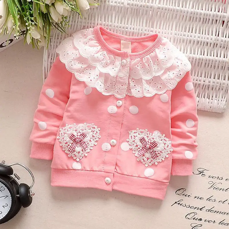 

Baby Girls Sweet O-neck Full Sleeves Polka Dot Tops Coats Autumn Winter Sweatshirts Warm Jacket