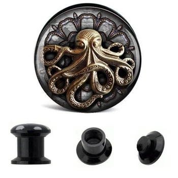 

Wholesale 6mm-25mm Ear Gauge Plugs Steampunk Octopus Acrylic Screw Fit Flesh Tunnel Plug Eyelet Body Piercing Jewelry AW40292