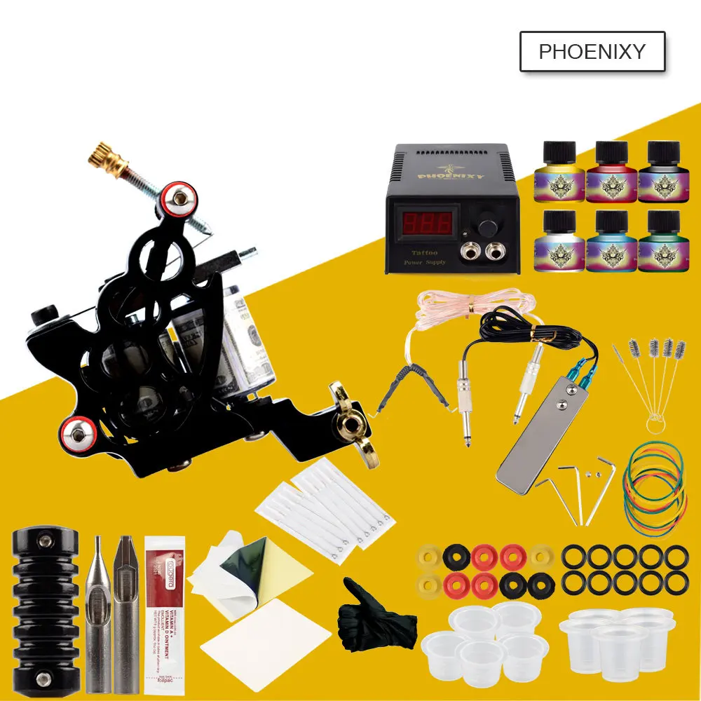 

Beginner Tattoo Kit 8 Wrap Coils Machine Gun Set 6 Color Tattoo Pigment Set LCD Power Supply Needle Starter Permanent Makeup Kit