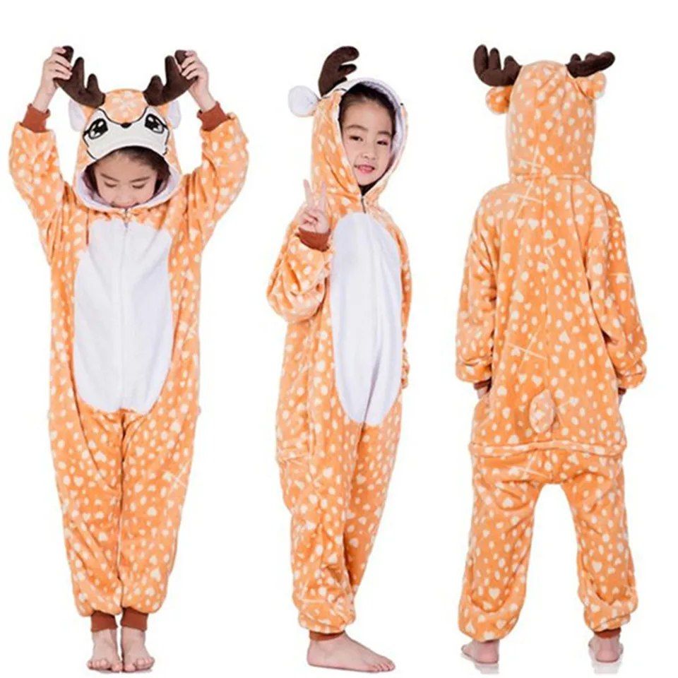 Зимние пижамы для мальчиков и девочек Kigurumi с единорогом животными из