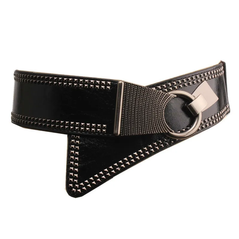 

[DEAT] 2018 Summer Personality Belt Circle Metal Buckle Fashion Wide Decoration Rivet Asymmetric Ladies Waist Belt D171